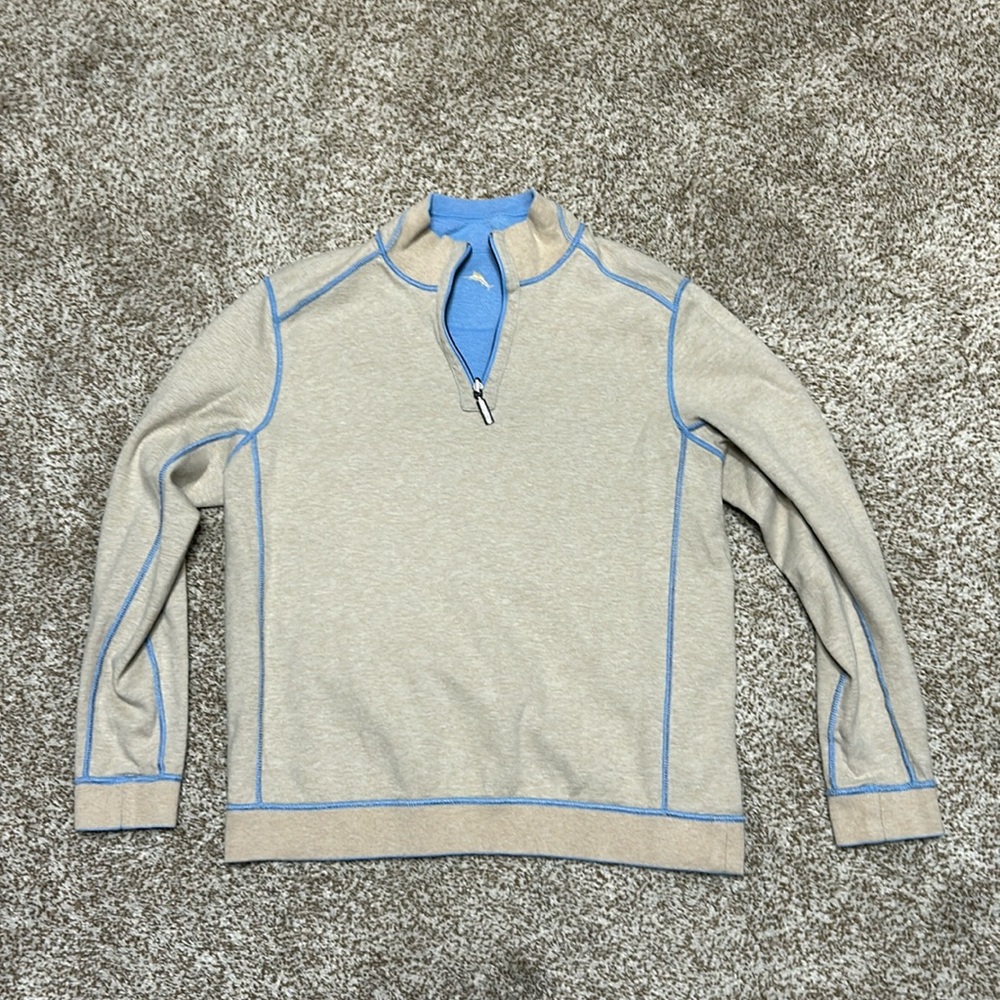 Tommy Bahama reversible men’s quarter zip sweater.